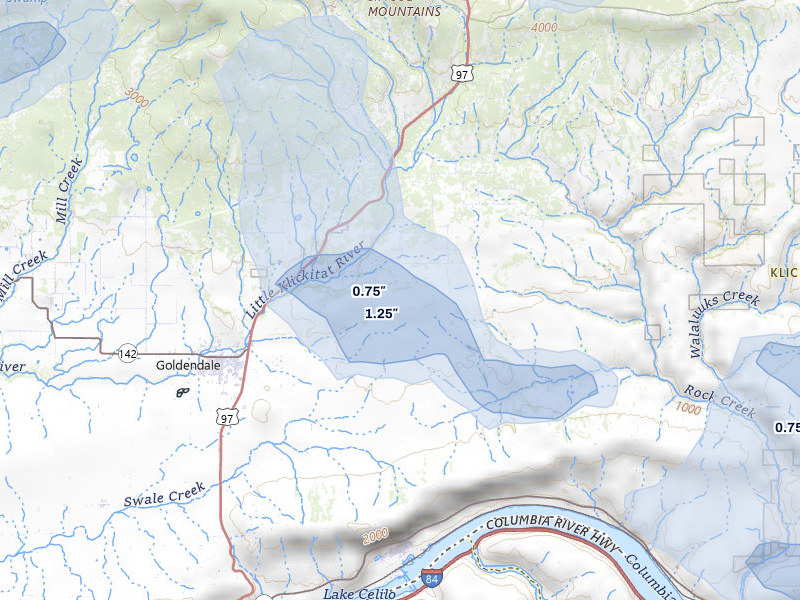 NEXRAD radar-signature map of the hail storm over Goldendale, WA on May 28, 2026
