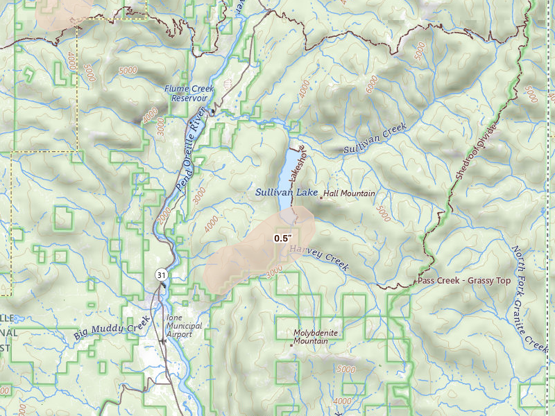 Radar-estimated hail-size map of the storm over Ione, WA on Jun 29, 2026