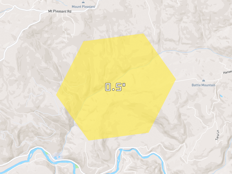 Hail map of Kalama, WA on Jul 23, 2026, hail up to 0.5"