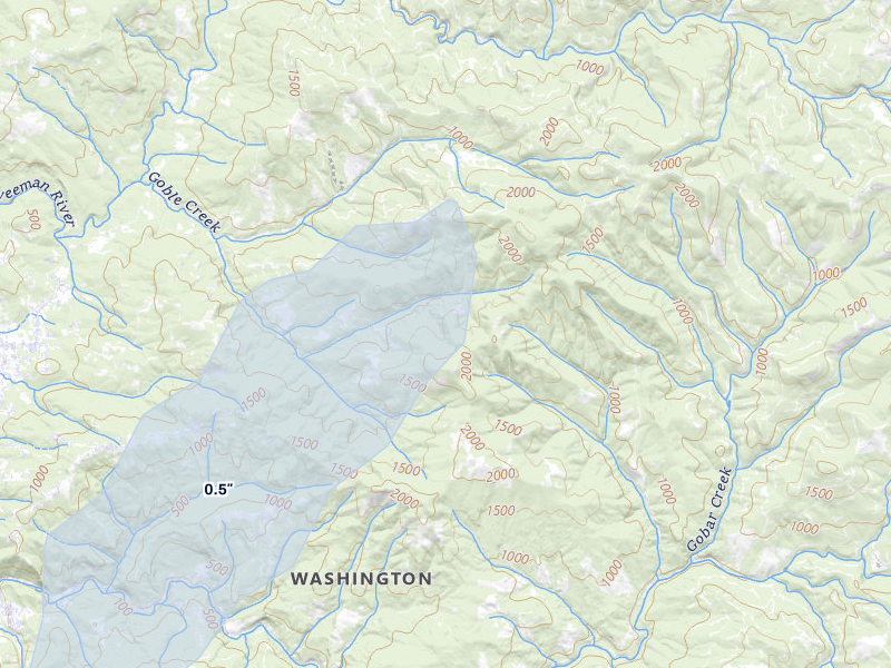 NEXRAD radar-signature map of the hail storm over Kelso, WA on Jul 22, 2026