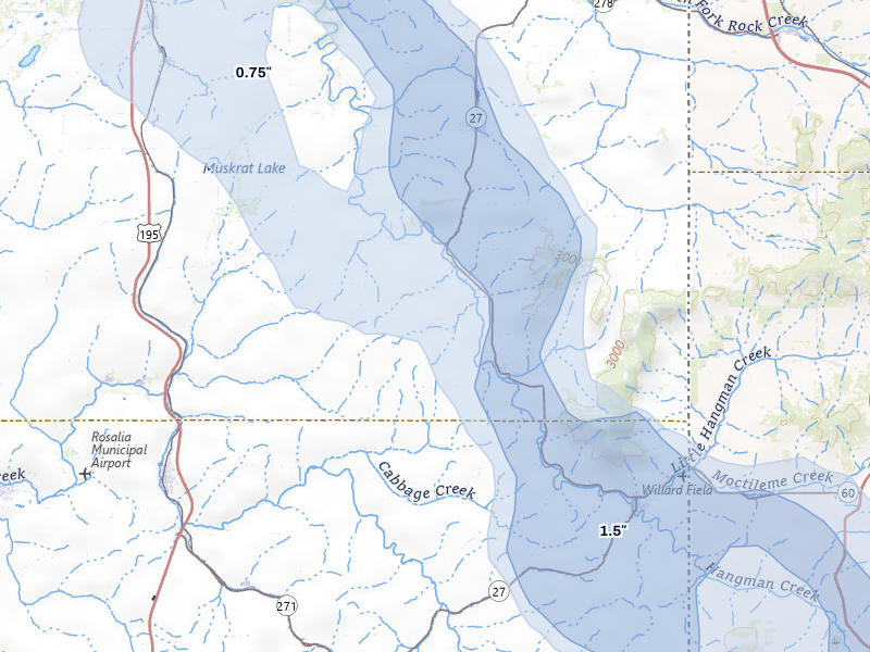 NEXRAD radar-signature map of the hail storm over Latah, WA on May 28, 2026