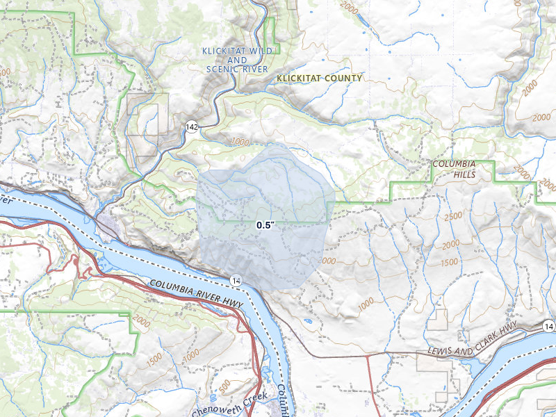 NEXRAD radar-signature map of the hail storm over Lyle, WA on May 28, 2026
