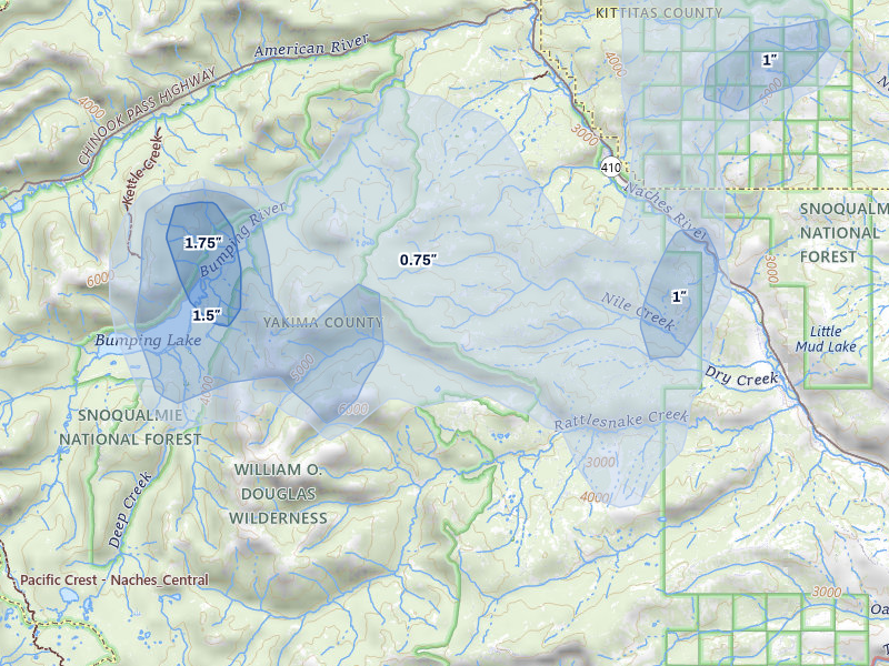 NEXRAD radar-signature map of the hail storm over Naches, WA on May 28, 2026