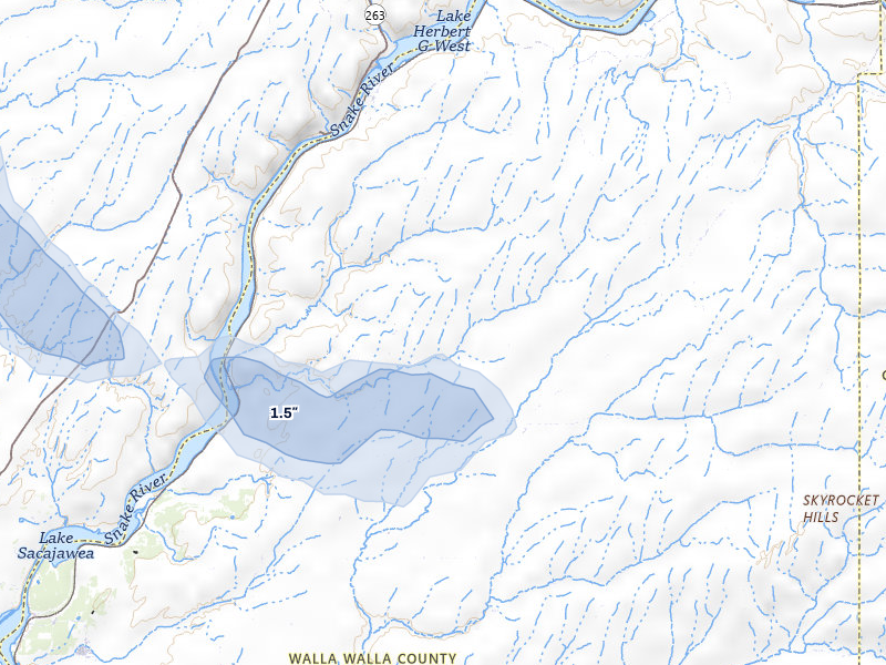 NEXRAD radar-signature map of the hail storm over Prescott, WA on May 28, 2026