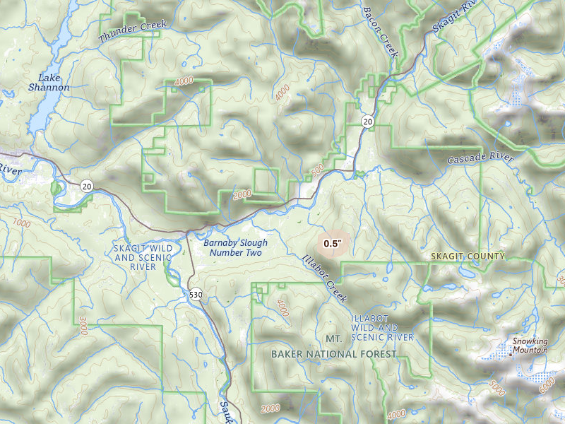 Radar-estimated hail-size map of the storm over Rockport, WA on Aug 13, 2026