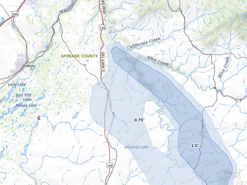 NEXRAD radar-signature map of the hail storm over Spangle, WA on May 28, 2026