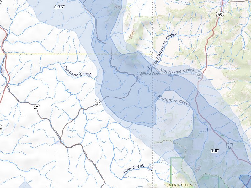 NEXRAD radar-signature map of the hail storm over Tekoa, WA on May 28, 2026