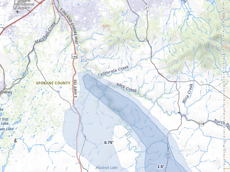 NEXRAD radar-signature map of the hail storm over Valleyford, WA on May 28, 2026