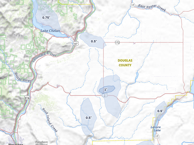 NEXRAD radar-signature map of the hail storm over Waterville, WA on May 28, 2026