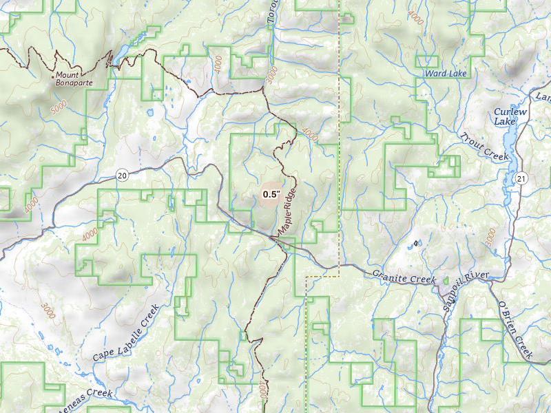 Radar-estimated hail-size map of the storm over Wauconda, WA on May 29, 2026