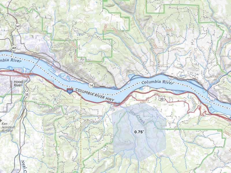 NEXRAD radar-signature map of the hail storm over White Salmon, WA on May 28, 2026