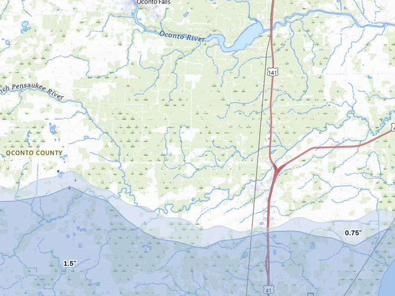 NEXRAD radar-signature map of the hail storm over Abrams, WI on Jun 30, 2026