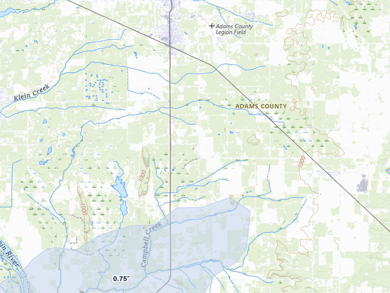 NEXRAD radar-signature map of the hail over Adams, WI