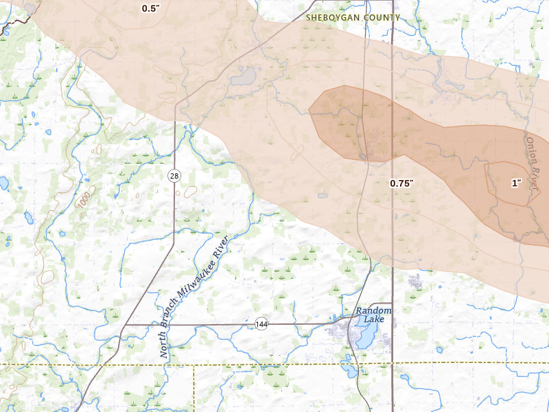 Radar-estimated hail-size map of the storm over Adell, WI