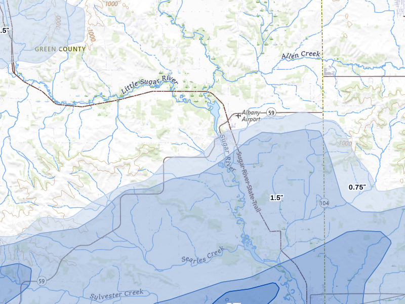 NEXRAD radar-signature map of the hail storm over Albany, WI on Apr 17, 2026
