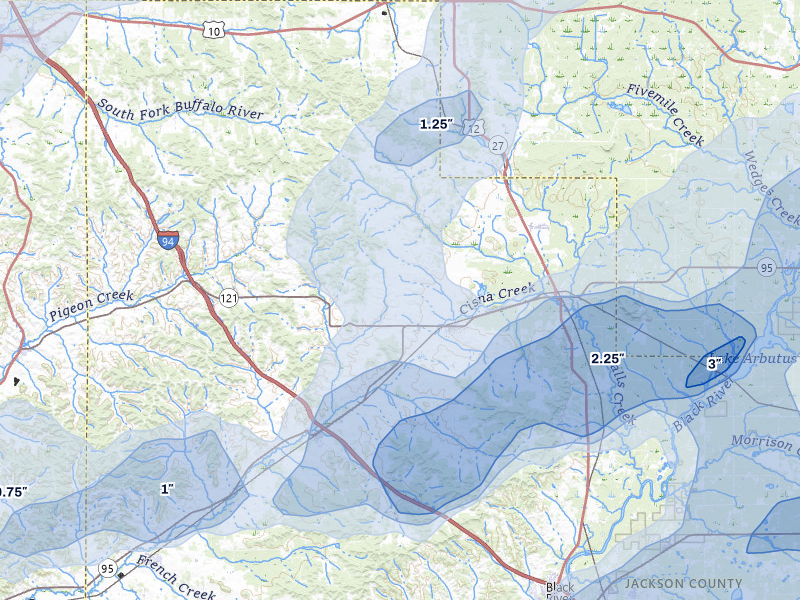 NEXRAD radar-signature map of the hail over Alma Center, WI