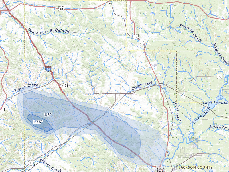 NEXRAD radar-signature map of the hail storm over Alma Center, WI on Jun 5, 2026