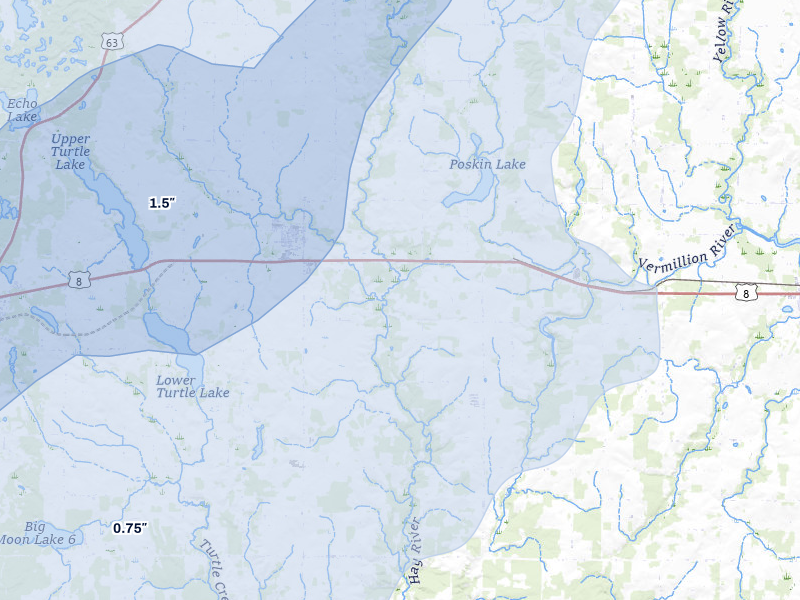 NEXRAD radar-signature map of the hail storm over Almena, WI on Apr 17, 2026