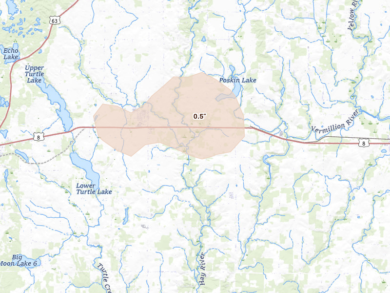 Radar-estimated hail-size map of the storm over Almena, WI