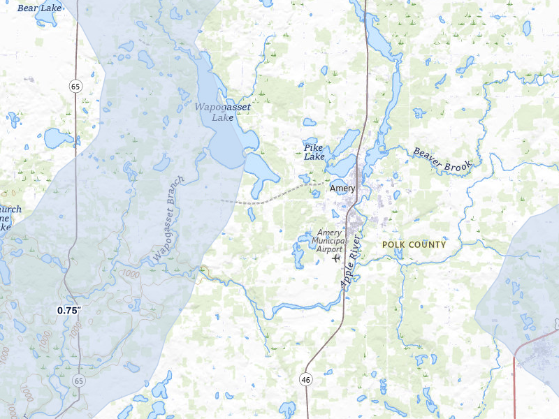 NEXRAD radar-signature map of the hail storm over Amery, WI on Apr 11, 2026