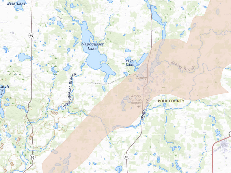 Radar-estimated hail-size map of the storm over Amery, WI on Apr 17, 2026