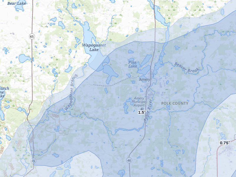 NEXRAD radar-signature map of the hail storm over Amery, WI on Apr 17, 2026
