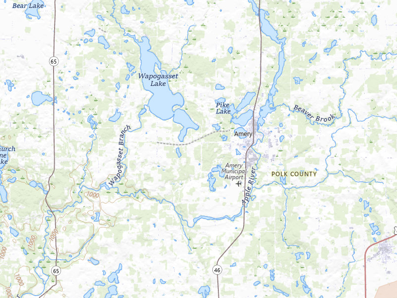 Radar-estimated hail-size map of the storm over Amery, WI on Jun 10, 2026