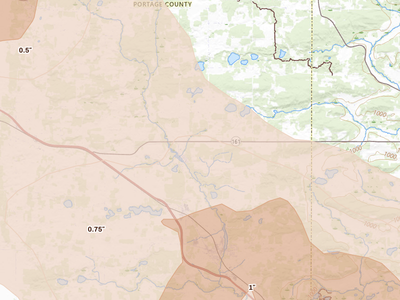 Radar-estimated hail-size map of the storm over Amherst Junction, WI