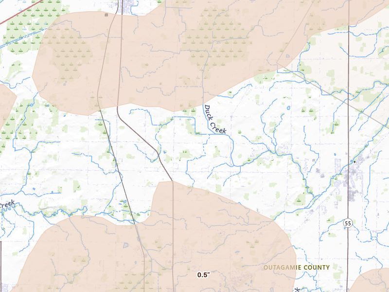 Radar-estimated hail-size map of the storm over Appleton, WI on Jul 1, 2026