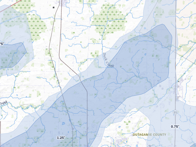 NEXRAD radar-signature map of the hail storm over Appleton, WI on Jul 1, 2026