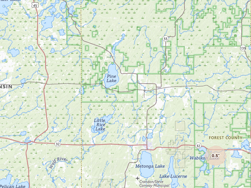 Radar-estimated hail-size map of the storm over Argonne, WI on Jul 30, 2026