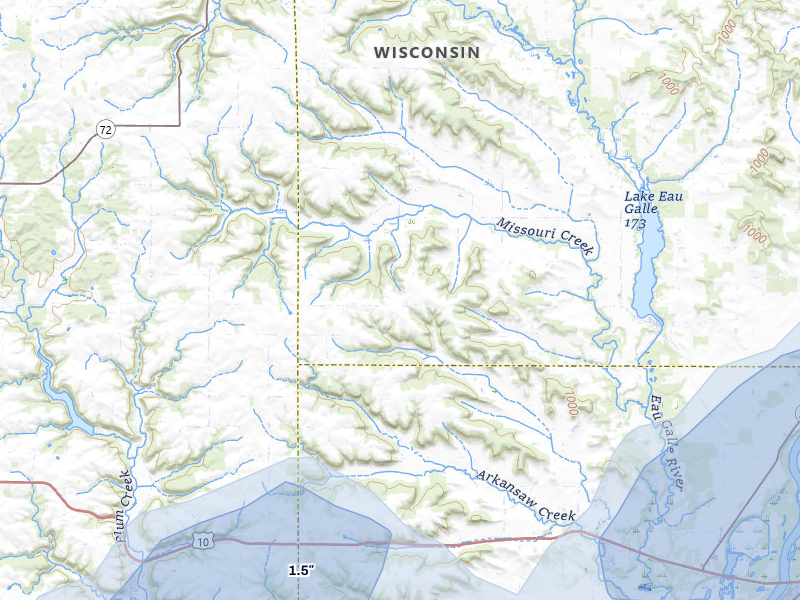 NEXRAD radar-signature map of the hail storm over Arkansaw, WI on Apr 13, 2026