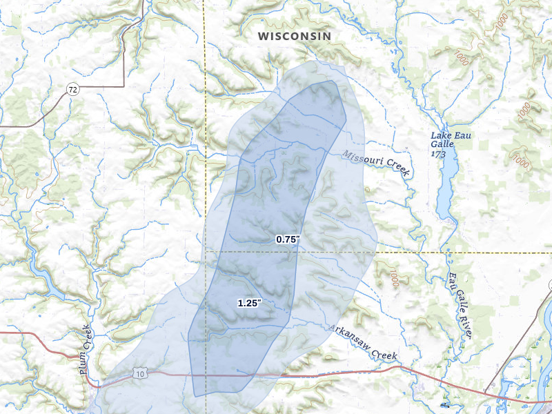 NEXRAD radar-signature map of the hail storm over Arkansaw, WI on Apr 17, 2026
