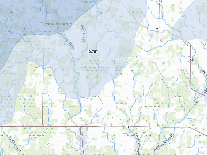 NEXRAD radar-signature map of the hail over Arpin, WI