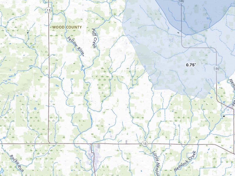 NEXRAD radar-signature map of the hail storm over Arpin, WI on May 27, 2026