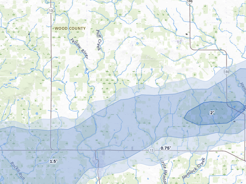 NEXRAD radar-signature map of the hail storm over Arpin, WI on Jun 30, 2026