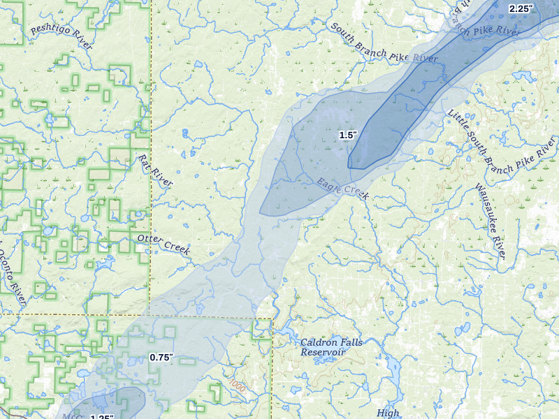 NEXRAD radar-signature map of the hail storm over Athelstane, WI on Jun 30, 2026