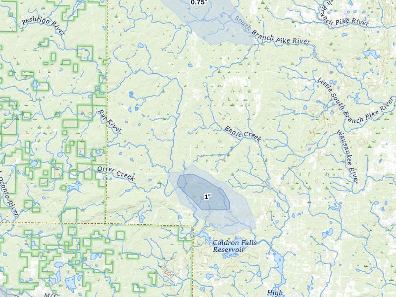NEXRAD radar-signature map of the hail storm over Athelstane, WI on Jul 30, 2026