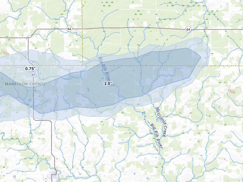 NEXRAD radar-signature map of the hail over Athens, WI