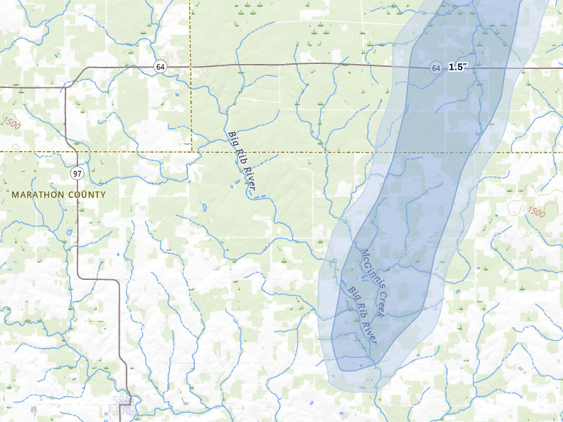 NEXRAD radar-signature map of the hail over Athens, WI