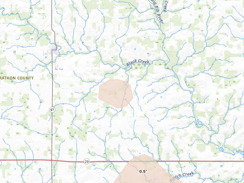 Radar-estimated hail size over Athens, WI on Sep 4, 2026