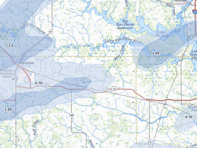 NEXRAD radar-signature map of the hail over Auburndale, WI