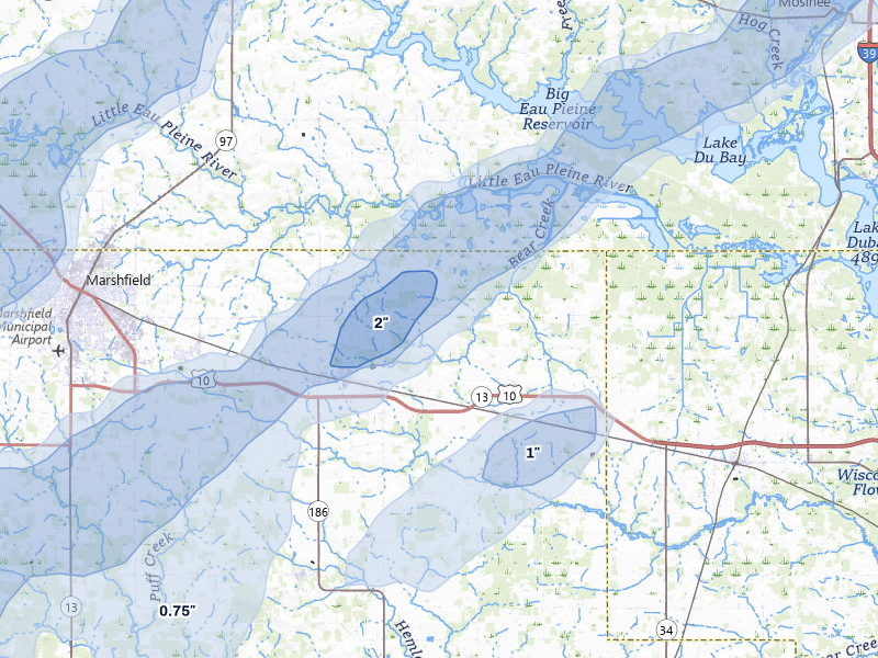NEXRAD radar-signature map of the hail over Auburndale, WI