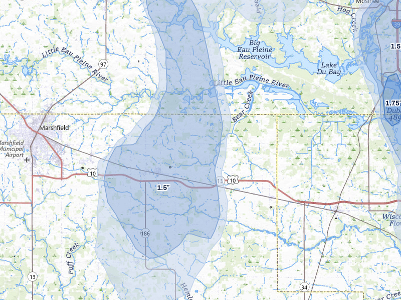 NEXRAD radar-signature map of the hail storm over Auburndale, WI on May 27, 2026