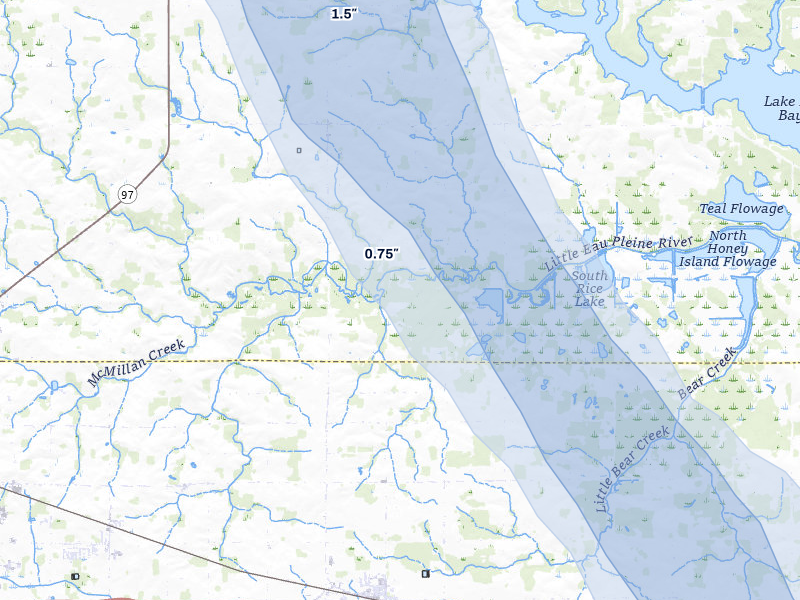 NEXRAD radar-signature map of the hail storm over Auburndale, WI on Aug 11, 2026