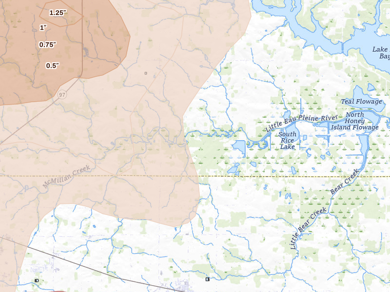 Radar-estimated hail-size map of the storm over Auburndale, WI on Sep 4, 2026