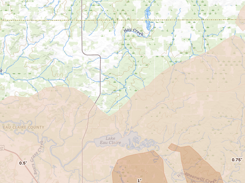 Radar-estimated hail-size map of the storm over Augusta, WI on Jun 9, 2026