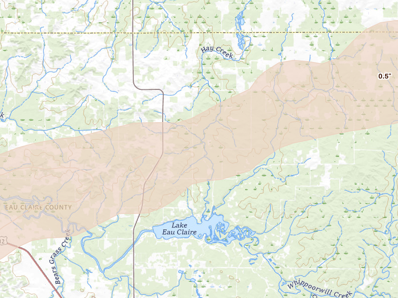 Radar-estimated hail-size map of the storm over Augusta, WI on Jun 19, 2026