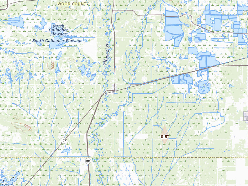 Radar-estimated hail-size map of the storm over Babcock, WI on Sep 1, 2026