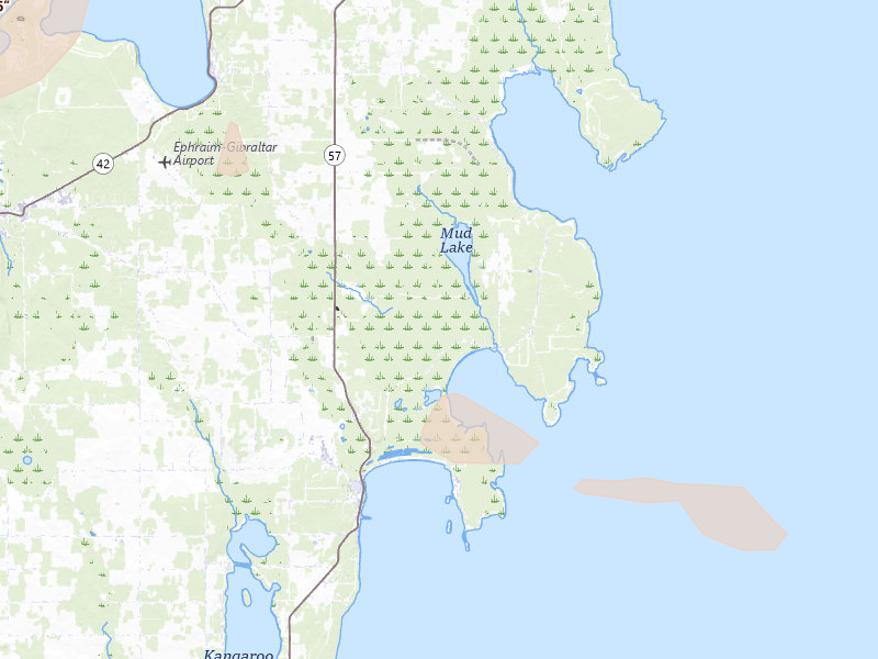 Radar-estimated hail-size map of the storm over Baileys Harbor, WI on Jul 20, 2026